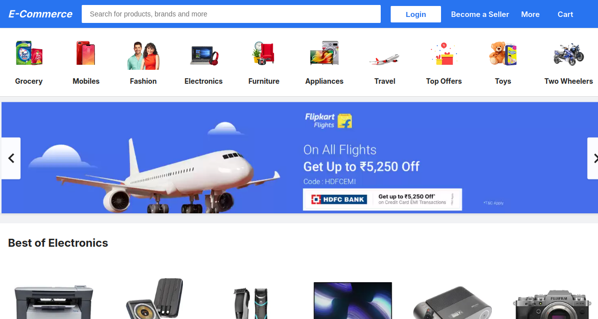 Preview of Flipkart Clone app